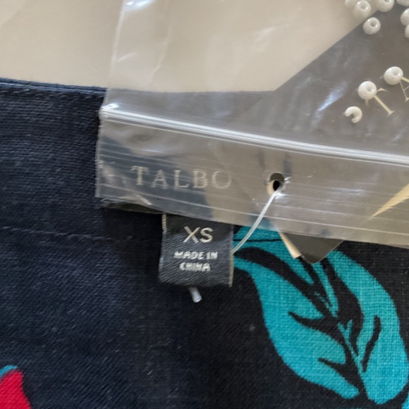 Talbots 100% Linen Beaded Neckline Navy Hibiscus Tropical Floral Tunic Dress XS - Picture 7 of 15